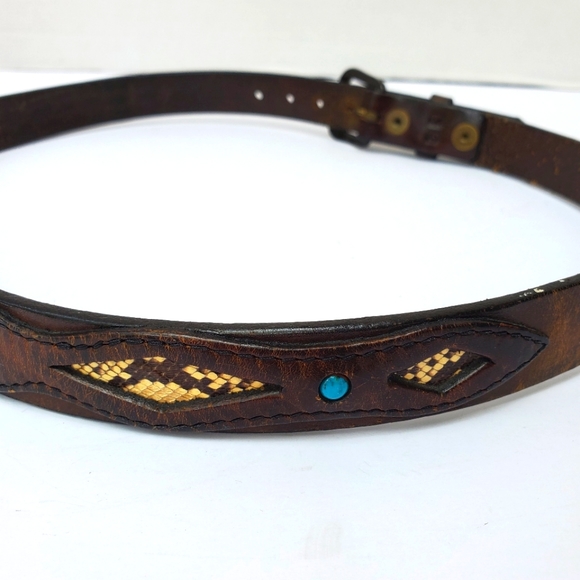 Python & Turquiose Leather Belt Genuine by Southwick / Western Boho - Picture 10 of 16
